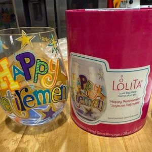 Lolita Blue and Yellow Retirement Wine Glass